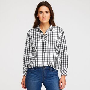 Talbots Non-Iron Black & White Plaid Button-Up Shirt (Size 6)
